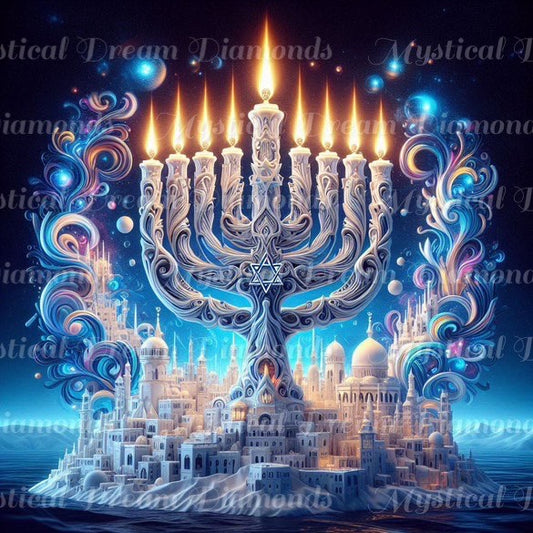 Menorahs in The City (7 options) by Bex. Ai Art